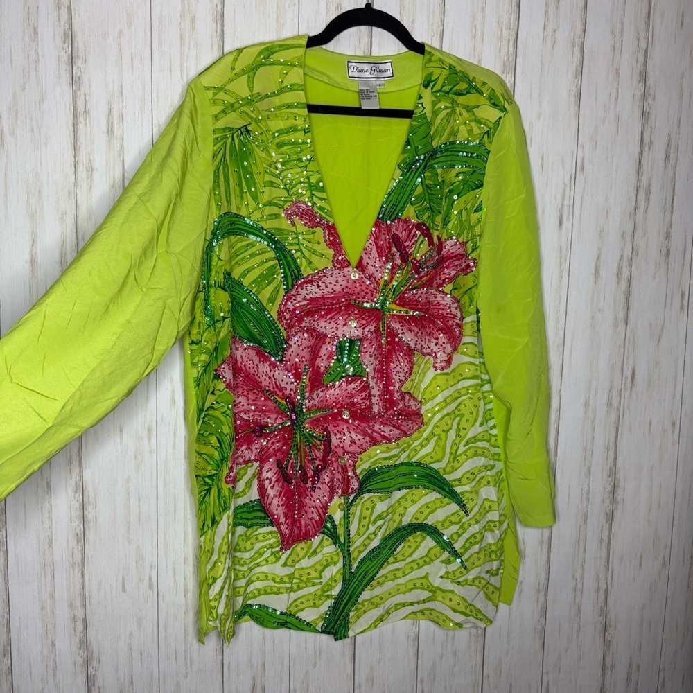Diane Gilman Vintage 100% Silk Beaded Tiger Lily Large